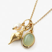 14K Gold-Plated Under the Sea Inspired Natural Crystal Conch Pendant Necklace