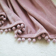 Flannel Blanket with Pompom Fringe Lightweight Cozy Bed Blanket Soft Throw