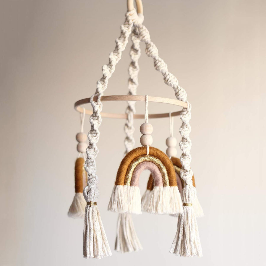 Neutral Baby Crib Mobile Nursery  Macrame Rainbow Baby