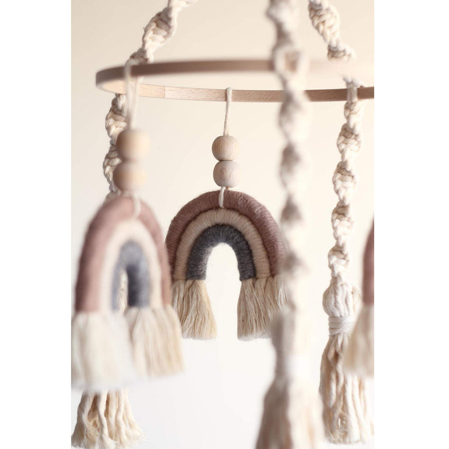 Neutral Baby Crib Mobile Nursery  Macrame Rainbow Baby