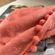 Flannel Blanket with Pompom Fringe Lightweight Cozy Bed Blanket Soft Throw