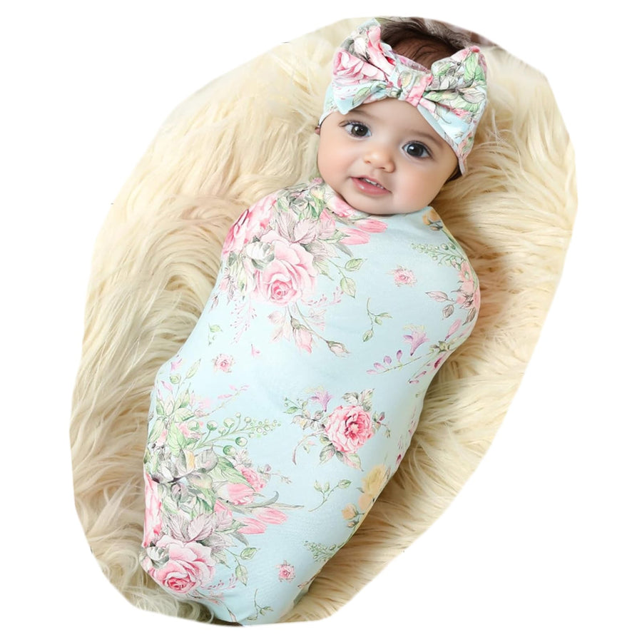 Newborn Receiving Blanket Swaddle and Headband Set
