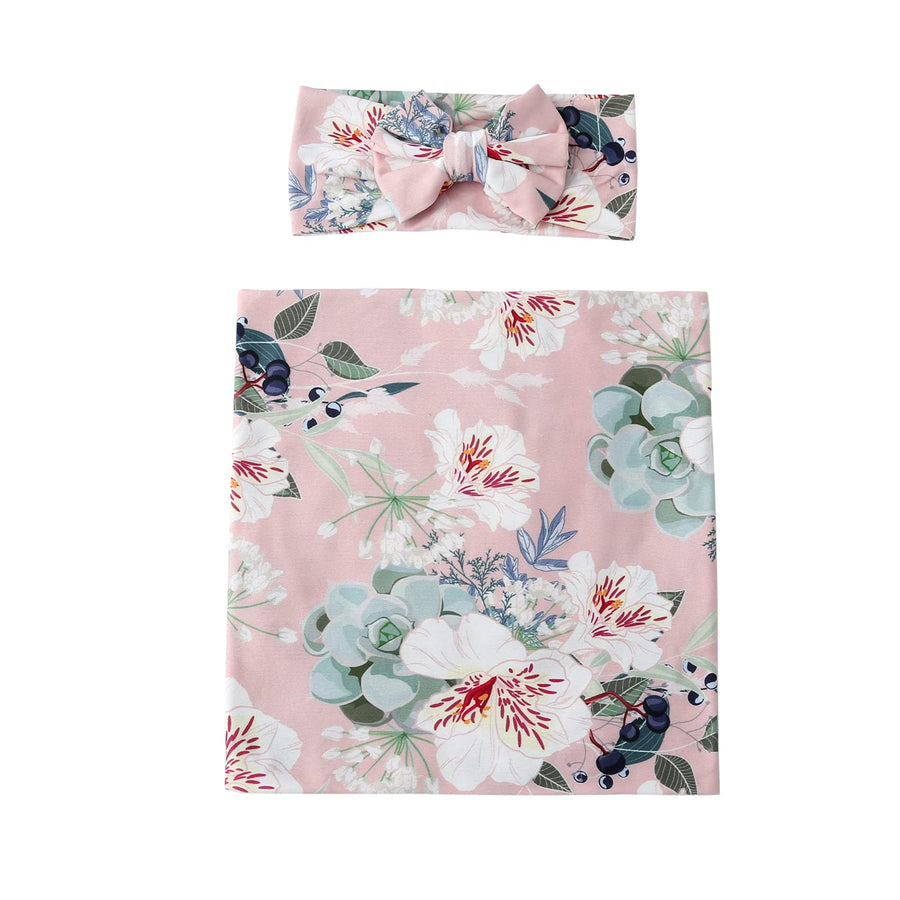 Newborn Receiving Blanket Swaddle and Headband Set