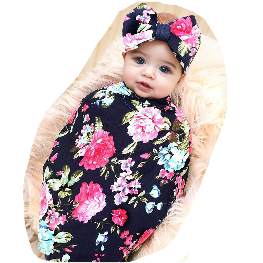 Newborn Receiving Blanket Swaddle and Headband Set
