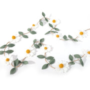 Wool Felt Daisy Chain Banner Garland - Daisy Decorations, Daisy Themed Nursery, White Wool Felt Daisy Green Leaf Garland