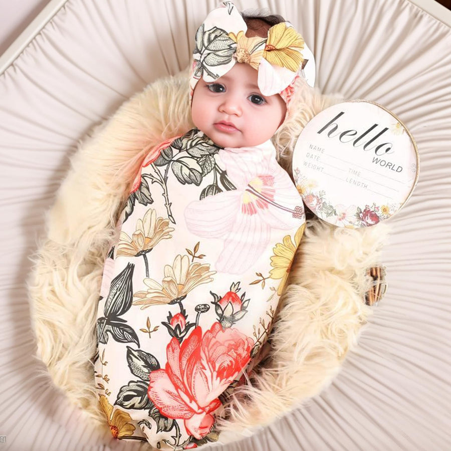 Newborn Receiving Blanket Swaddle and Headband Set