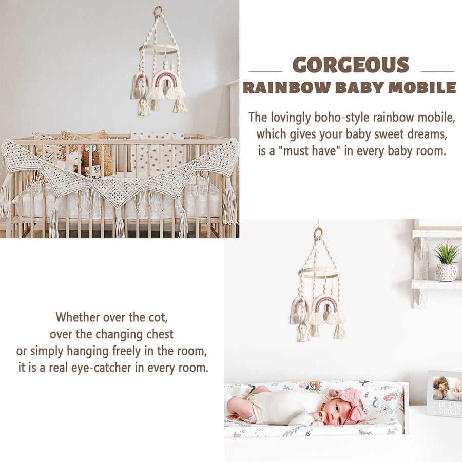 Neutral Baby Crib Mobile Nursery  Macrame Rainbow Baby
