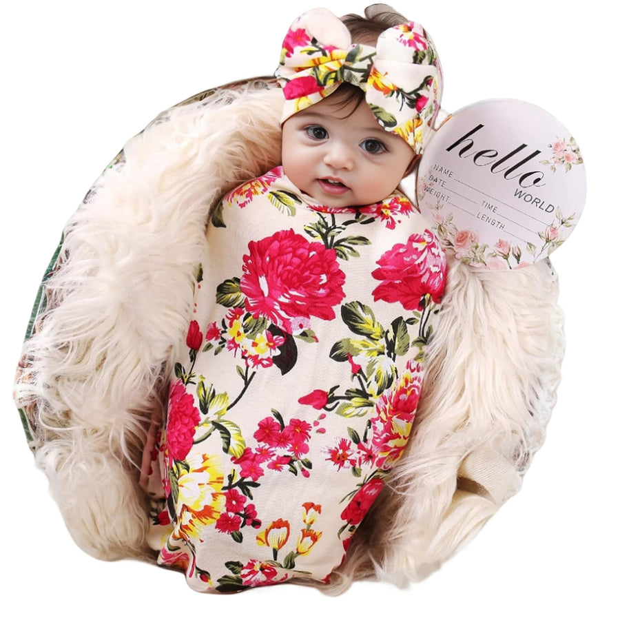 Newborn Receiving Blanket Swaddle and Headband Set