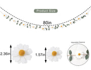 Wool Felt Daisy Chain Banner Garland - Daisy Decorations, Daisy Themed Nursery, White Wool Felt Daisy Green Leaf Garland