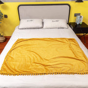 Flannel Blanket with Pompom Fringe Lightweight Cozy Bed Blanket Soft Throw