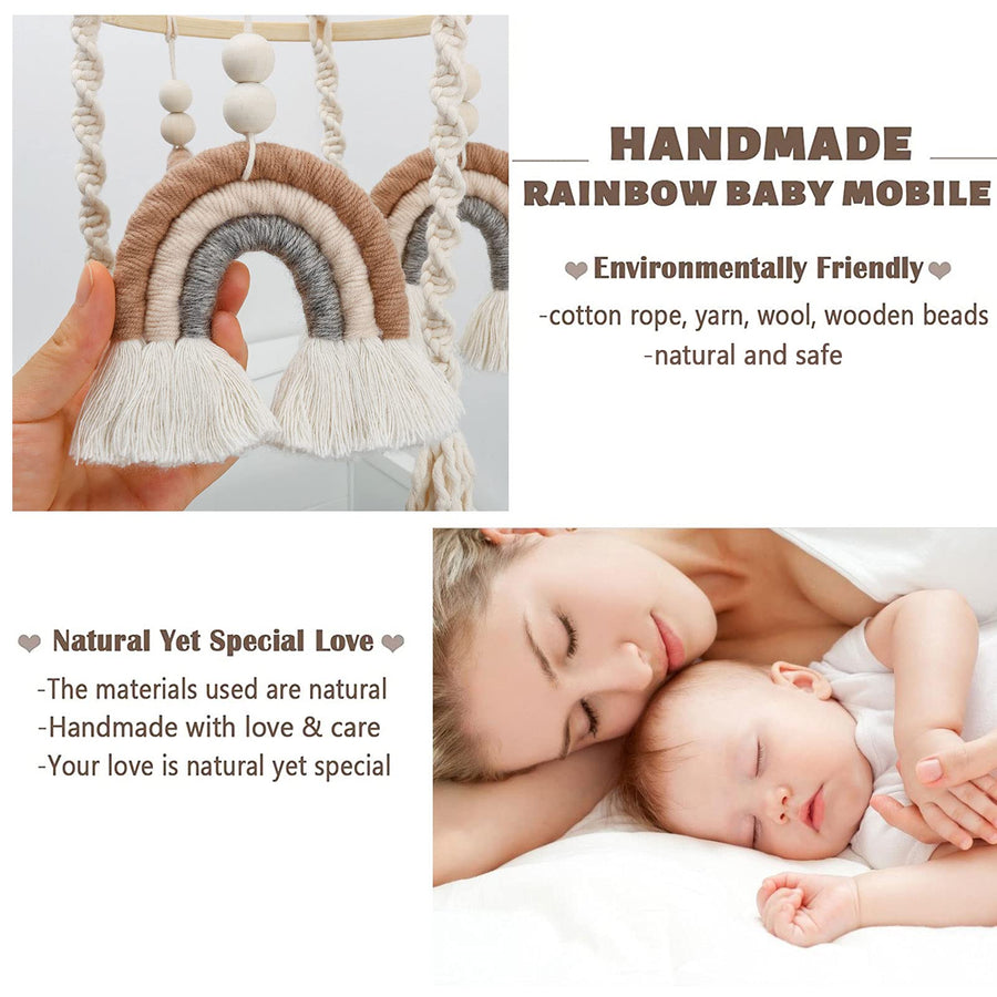 Neutral Baby Crib Mobile Nursery  Macrame Rainbow Baby