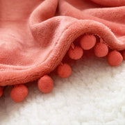 Flannel Blanket with Pompom Fringe Lightweight Cozy Bed Blanket Soft Throw