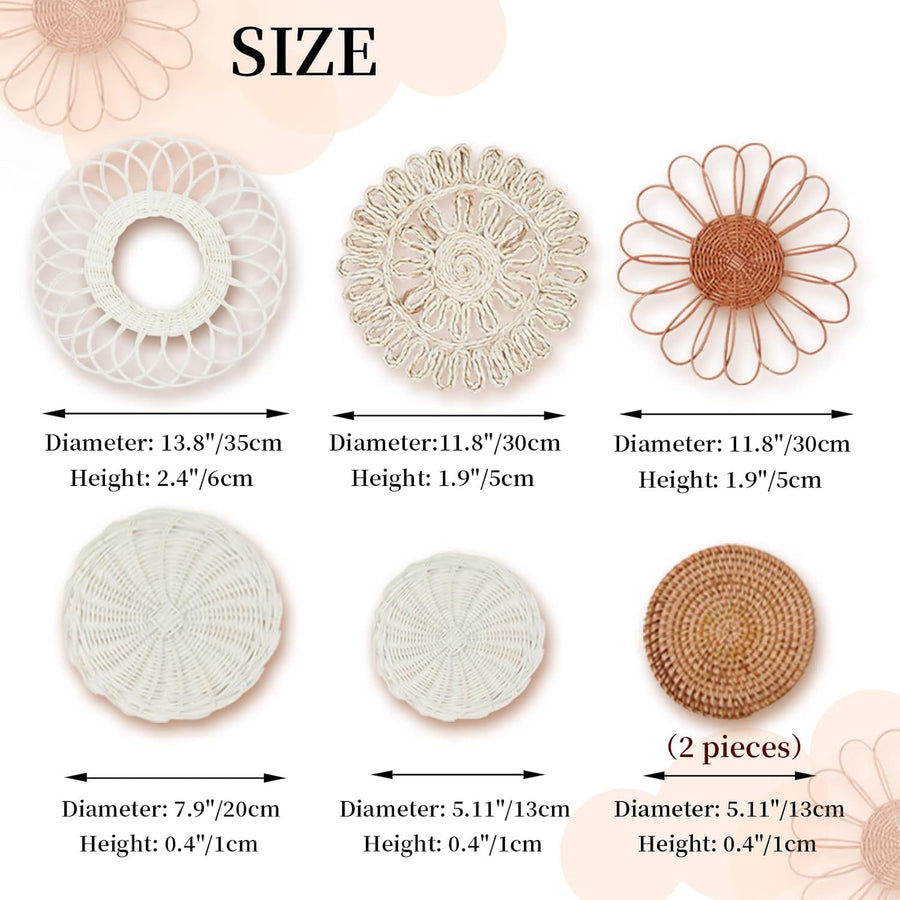 MeraMera Wall Decor Set of 7, Rattan Flower Wall Decor,Nursery Wall Decor,Nursery Decor,Boho Wall Decor