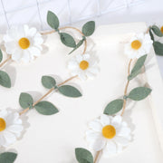 Wool Felt Daisy Chain Banner Garland - Daisy Decorations, Daisy Themed Nursery, White Wool Felt Daisy Green Leaf Garland