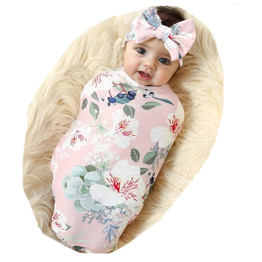 Newborn Receiving Blanket Swaddle and Headband Set