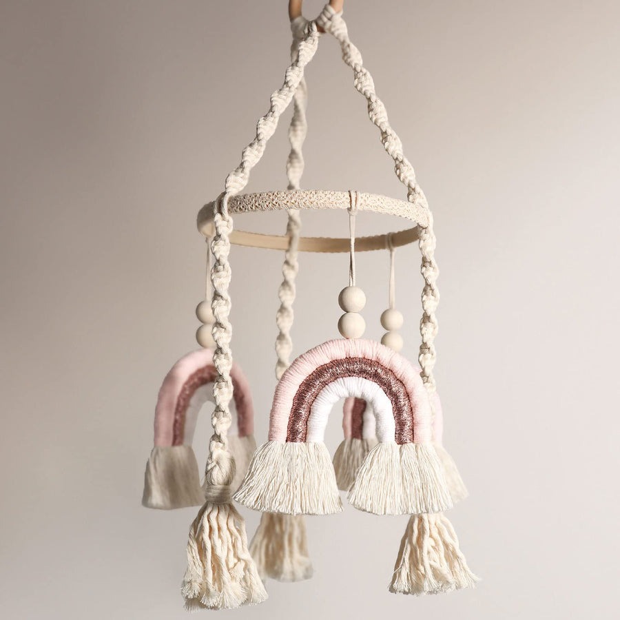 Neutral Baby Crib Mobile Nursery  Macrame Rainbow Baby