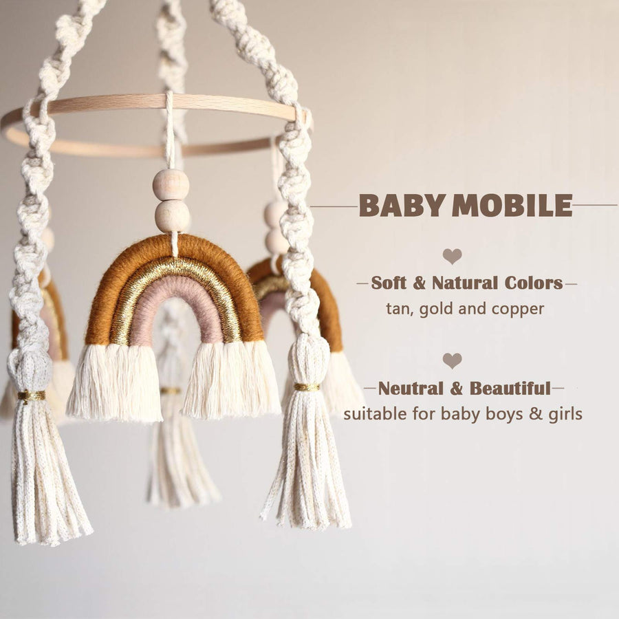 Neutral Baby Crib Mobile Nursery  Macrame Rainbow Baby