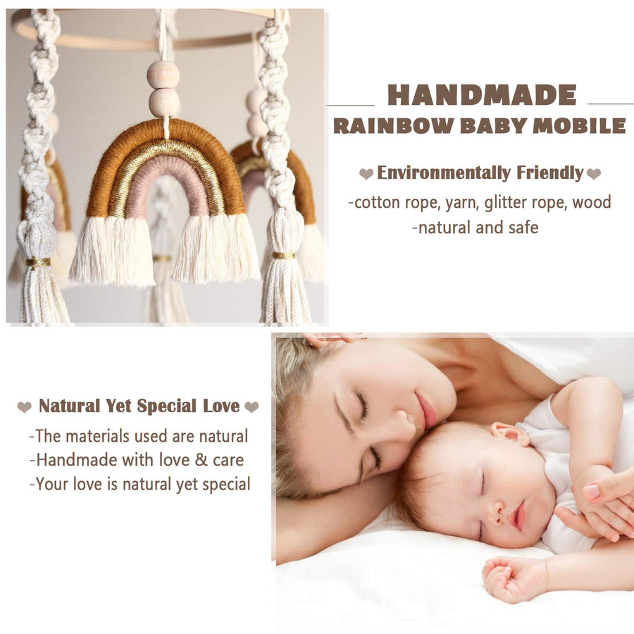 Neutral Baby Crib Mobile Nursery  Macrame Rainbow Baby