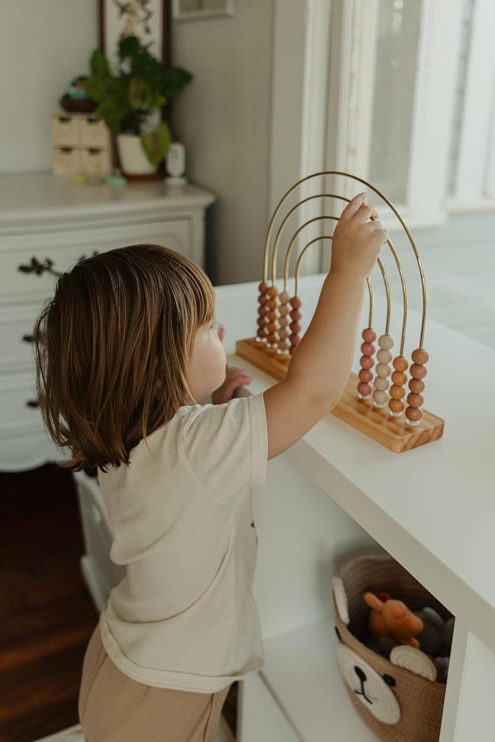 Boho Rainbow Abacus - STEM Toy- Boho Nursery Decor and Playroom Decor- Math Toddler Toy with Beads- Montessori Toys - Aesthetic Modern Educational Wooden Toys