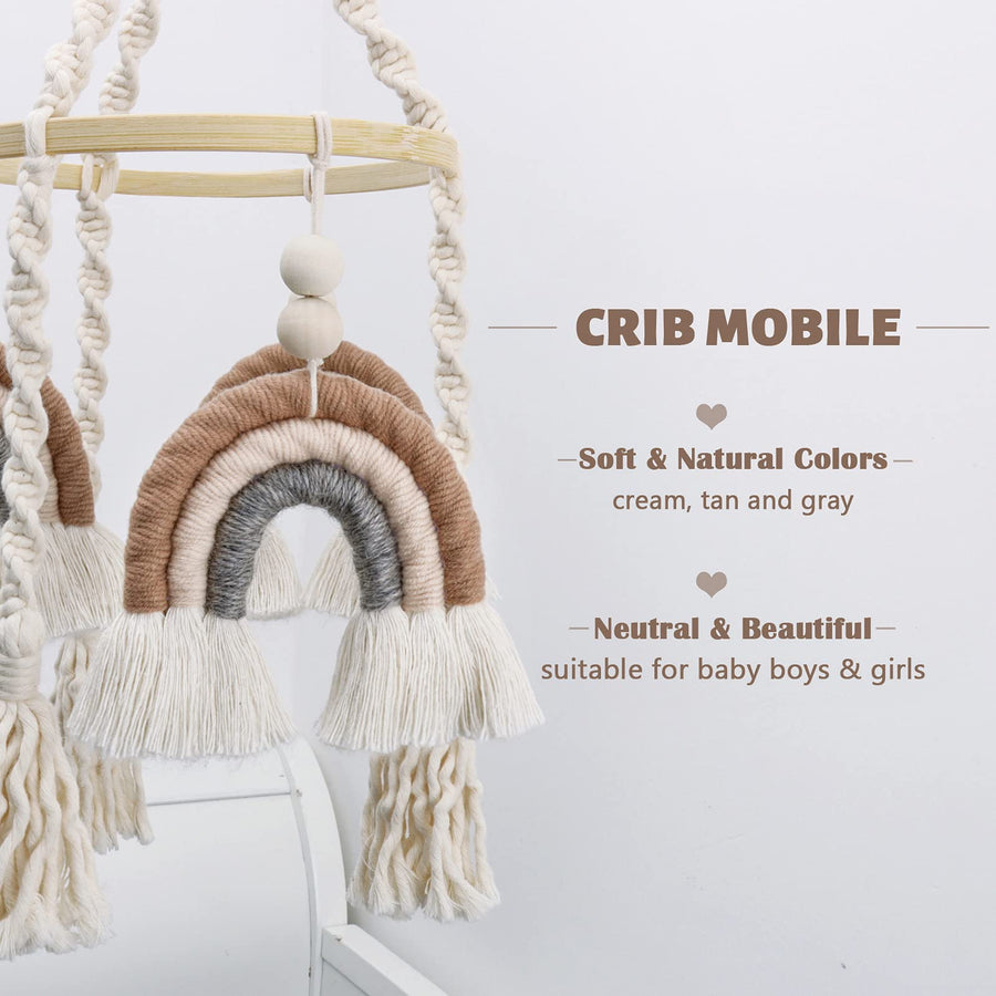 Neutral Baby Crib Mobile Nursery  Macrame Rainbow Baby