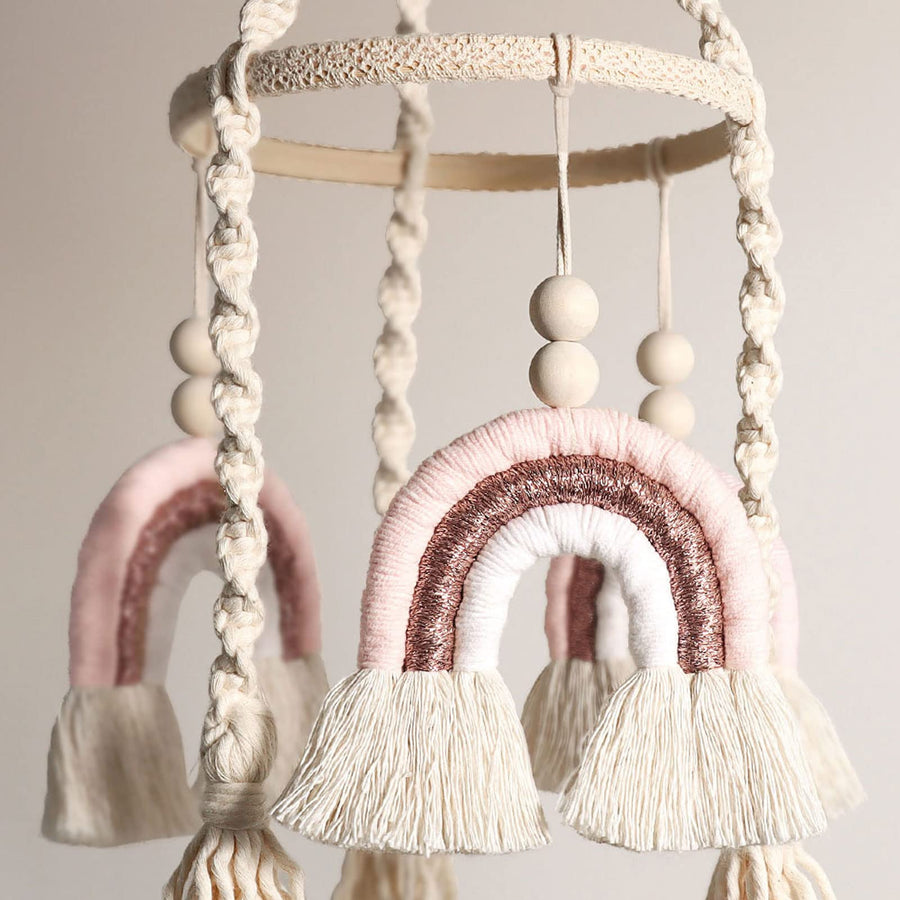 Neutral Baby Crib Mobile Nursery  Macrame Rainbow Baby