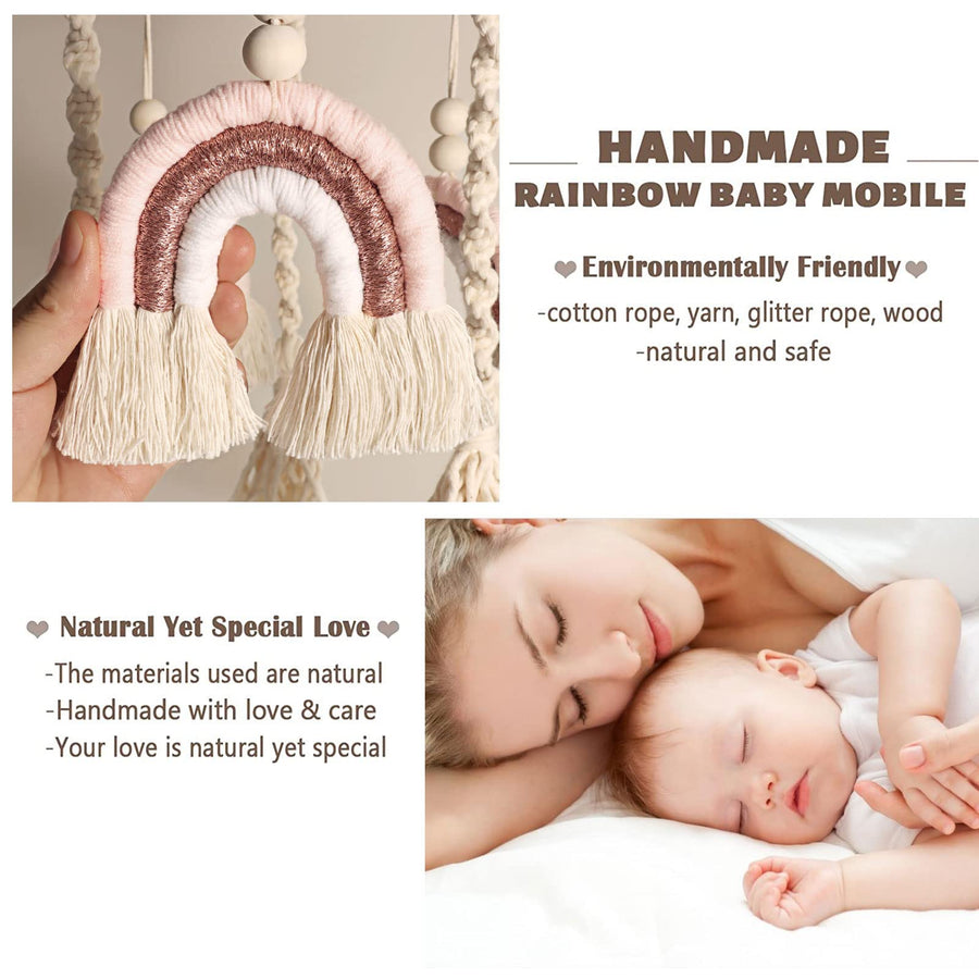 Neutral Baby Crib Mobile Nursery  Macrame Rainbow Baby