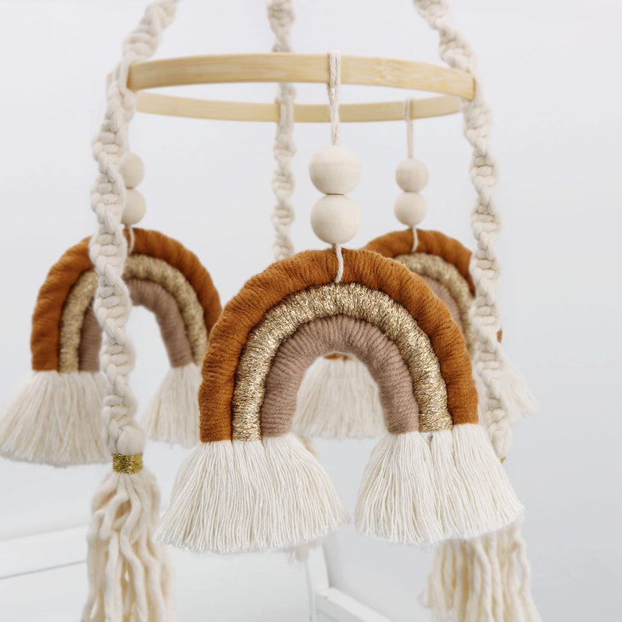 Neutral Baby Crib Mobile Nursery  Macrame Rainbow Baby