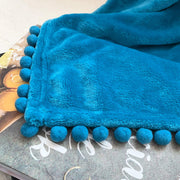 Flannel Blanket with Pompom Fringe Lightweight Cozy Bed Blanket Soft Throw