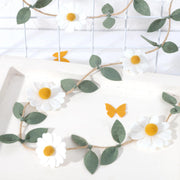 Wool Felt Daisy Chain Banner Garland - Daisy Decorations, Daisy Themed Nursery, White Wool Felt Daisy Green Leaf Garland