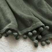Flannel Blanket with Pompom Fringe Lightweight Cozy Bed Blanket Soft Throw