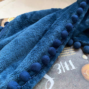 Flannel Blanket with Pompom Fringe Lightweight Cozy Bed Blanket Soft Throw
