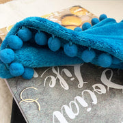 Flannel Blanket with Pompom Fringe Lightweight Cozy Bed Blanket Soft Throw