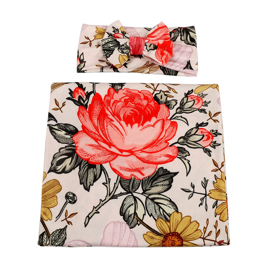 Newborn Receiving Blanket Swaddle and Headband Set