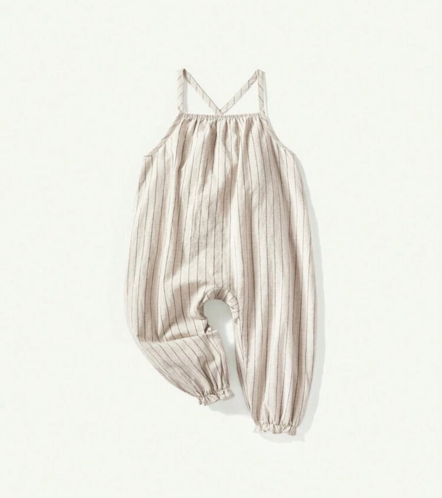 Baby Girl Linen Striped Minnie Mouse Boho Romper