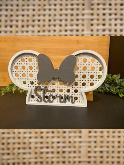 Rattan Mickey DecorSubtle Disney inspired decor. Rattan look cut from Birch. 
Great to add a little touch of magic to a room. 

Mickey and Minnie available 

2 colors available: 
BlackRattan Mickey Decor