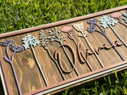 Floral Stem Nursery BoardThis adorable wood nursery sign would be a perfect addition to any little one’s room. 

This personalized sign is solid wood. 
3 sizes available -
12”x24 - Small
16xFloral Stem Nursery Board