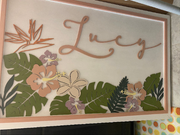 Hawaiian Floral Nursery SignThis adorable wood nursery sign would be a perfect addition to any little one’s room. 

This personalized sign is solid wood. 
3 sizes available -
12”x24 - Small
16xHawaiian Floral Nursery Sign